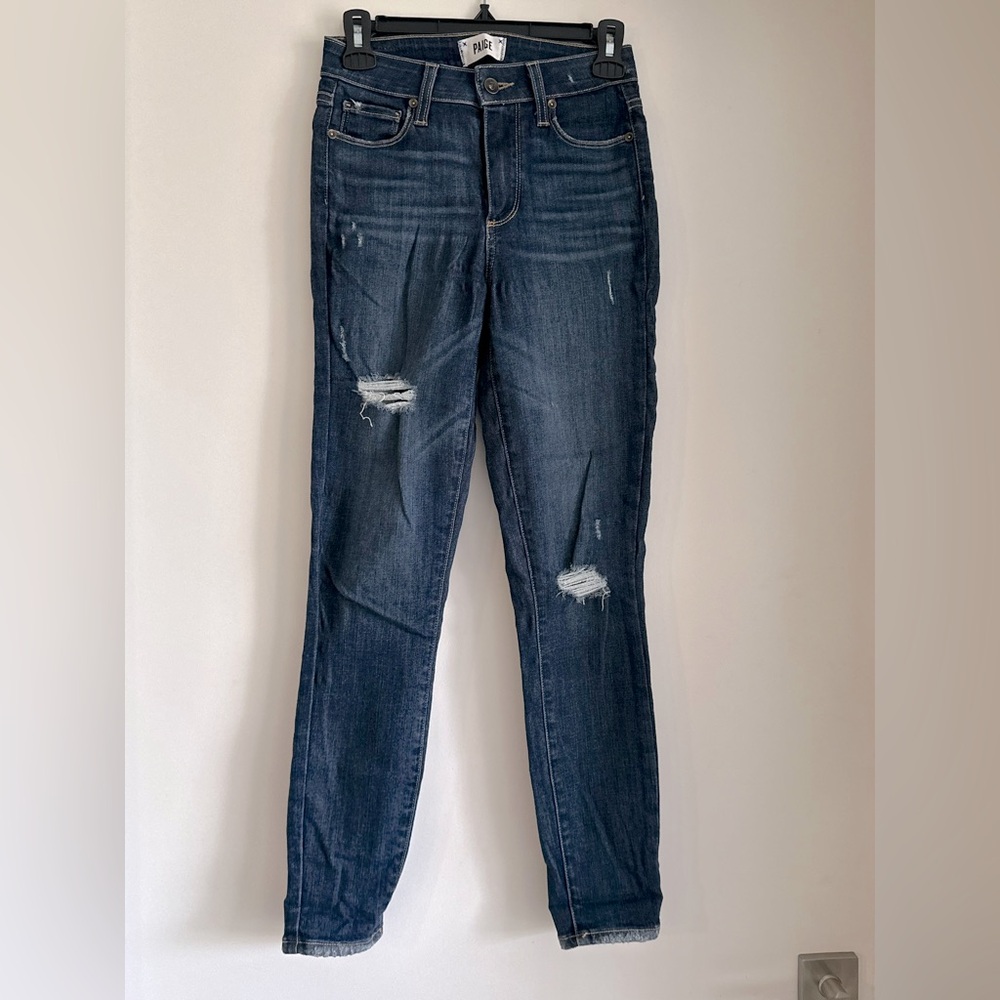 PAIGE Dark Blue Distressed Skinny Jeans - Picture 3 of 4